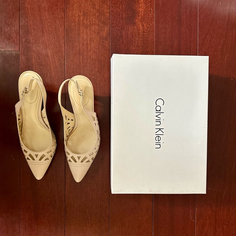 Calvin Klein Nude Slingback Heels - Size 8.5 | Cutout Leather Pumps